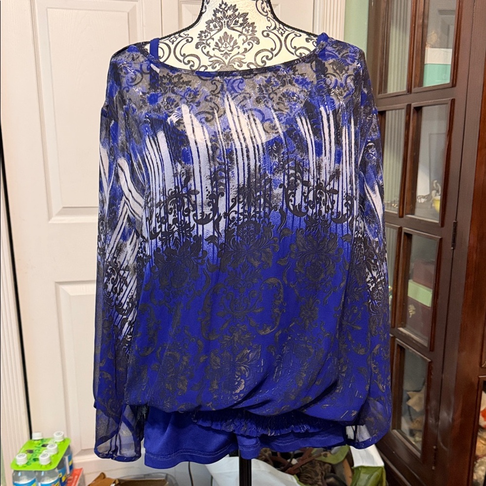 Simply Be Royal Blue and Black Lace Blouse